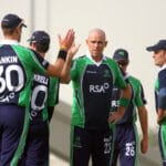 Trent Johnston celebrates taking a wicket 19/3/2012