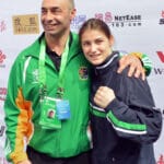 Katie Taylor celebrates with her father and coach Pete Taylor 16/5/2012