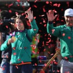 Katie Taylor on stage with her father Pete 13/8/2012