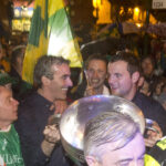 Jim McGuinness and Michael Murphy carry the Sam Maguire across the Termon river from Co. Fermanagh into Co. Donegal 24/9/2012