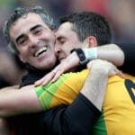 Jim McGuinness and Rory Kavanagh celebrate at the end of the game 23/9/2012
