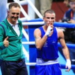 John Joe Nevin celebrates winning with coach Billy Walsh 10/8/2012