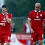 John Russell and Alan Keane dejected after the game 24/7/2014