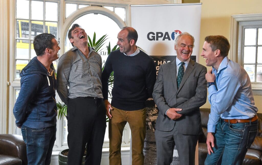 19 August 2015; In attendance at the announcement of the GPAs Former Players Event which takes place in Croke Park on Saturday, September 19th, at 2.30pm are former players, from left to right, Derry footballer Brian McGuigan, Sligo footballer Dara McGarty, Kildare footballer Dermot Earley, Dublin footballer Tony Hanahoe and Kilkenny hurler Eddie Brennan. Dublin City Centre. Picture credit: Ramsey Cardy / SPORTSFILE *** NO REPRODUCTION FEE ***