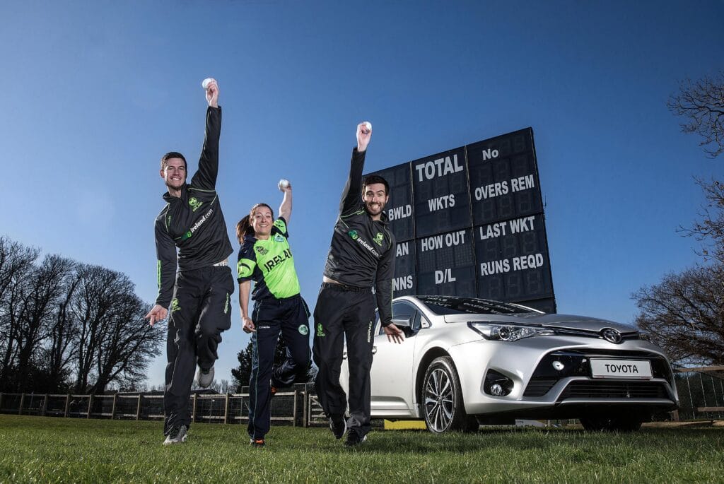 REPRO FREE***PRESS RELEASE NO REPRODUCTION FEE*** Toyota Renew their Sponsorship of Cricket Ireland, Malahide Cricket Club 22/2/2016 Ahead of the Irish Cricket team leaving for the ICC World Twenty20 in India, Toyota Ireland today announced that they will renew their partnership with Cricket Ireland as their official car partner for a further four years. As part of this deal Toyota will provide a fleet of vehicles to Cricket Ireland including the Avensis, Auris and Proace, to support the operational and business needs of Cricket Ireland. Cricket in Ireland is going from strength to strength and Toyota Ireland are very proud to have supported the team through a number of historic events - including their famous victory over world champions The West Indies in 2014 - in the last number of years and look forward to continued success. For more information please see www.toyota.ie Pictured were (L-R) George Dockrell, Isobel Joyce and Andrew Balbernie Mandatory Credit 